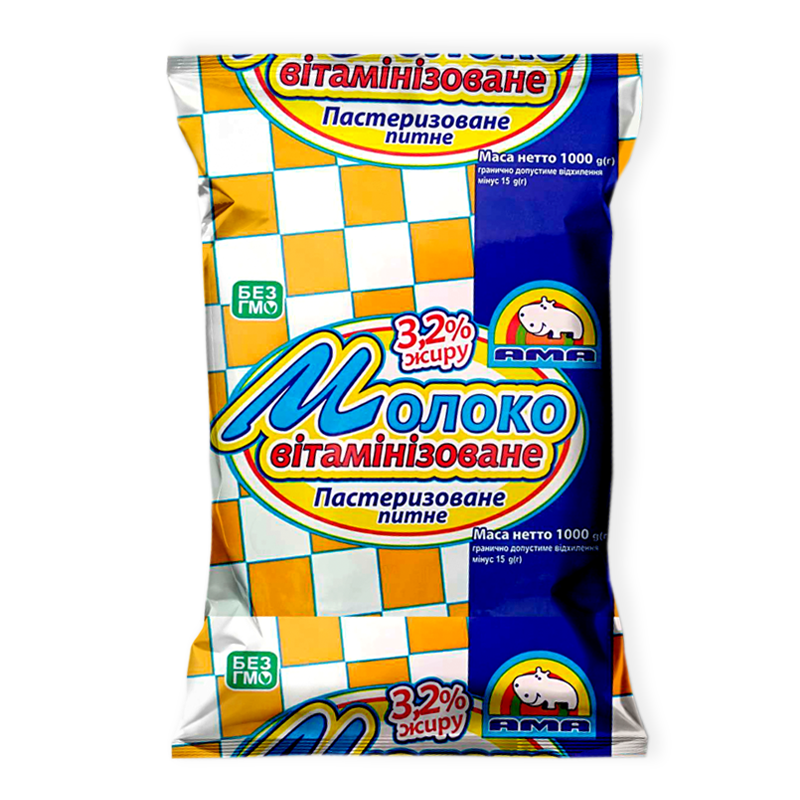 Молоко коров'яче АМА, пастеризоване, 3,2%, 1000г